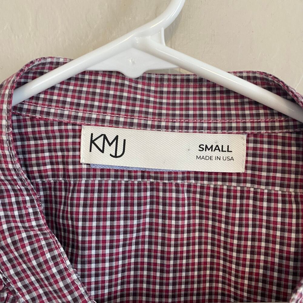 KMJ Kate McHale Jensen Demi Fit Ruffle Front Shirt Women Sz Small Burgundy Check - Picture 3 of 3
